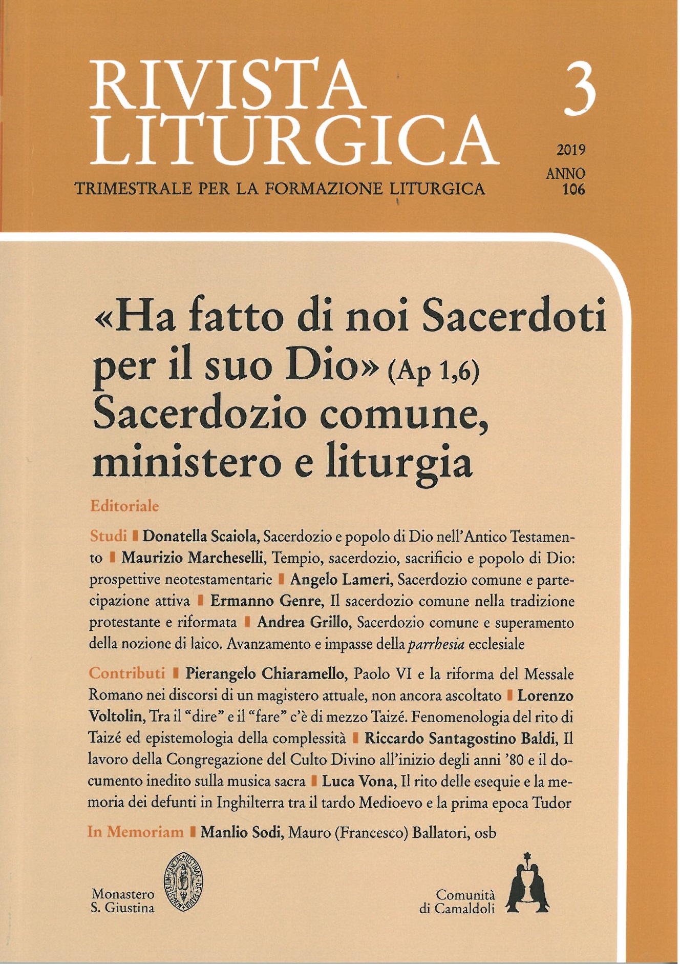 Sacerdozio comune, ministero e liturgia (RL 3/2019)